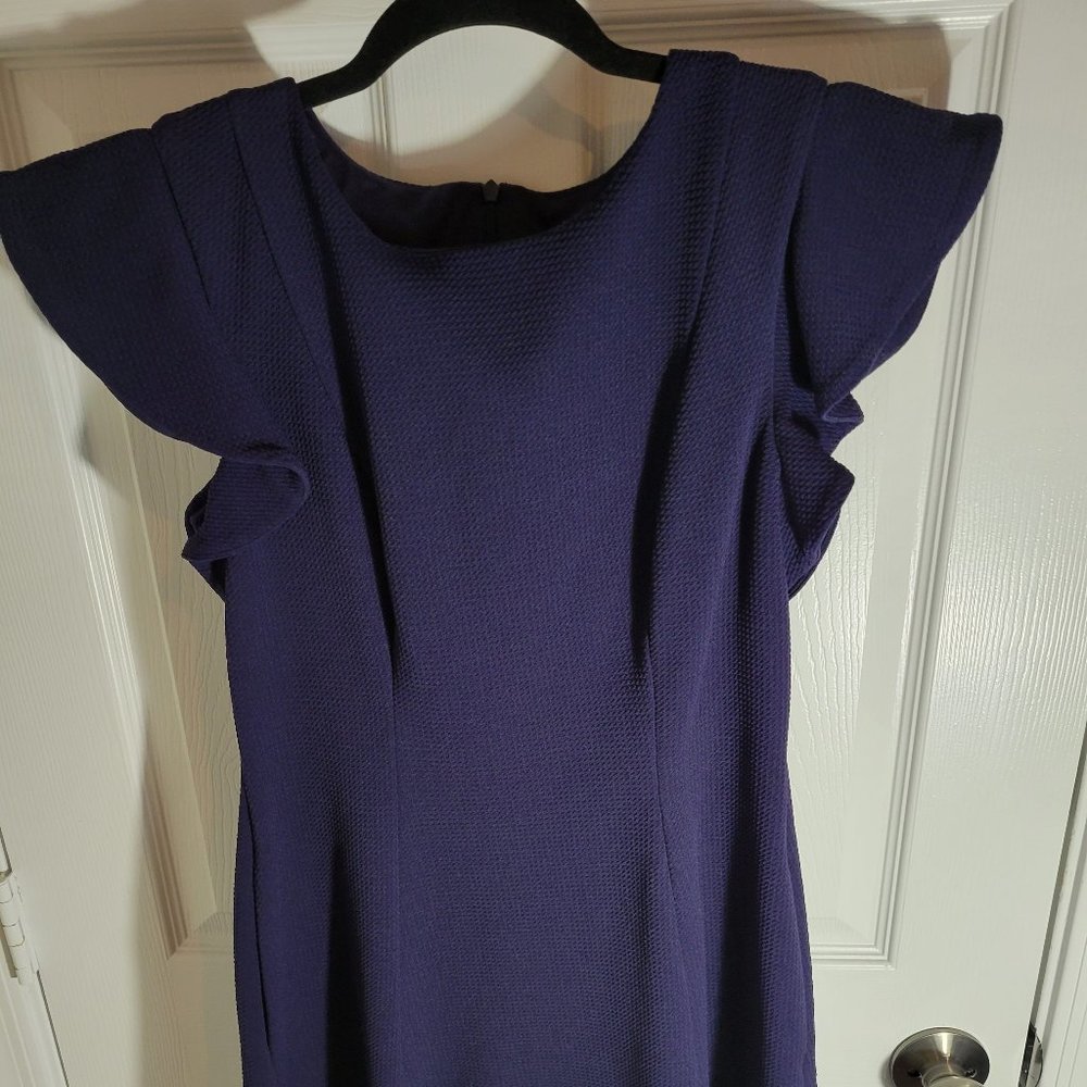 Eliza J Dress, Size 6 Navy Blue with Flutter Shoulders and Pockets!